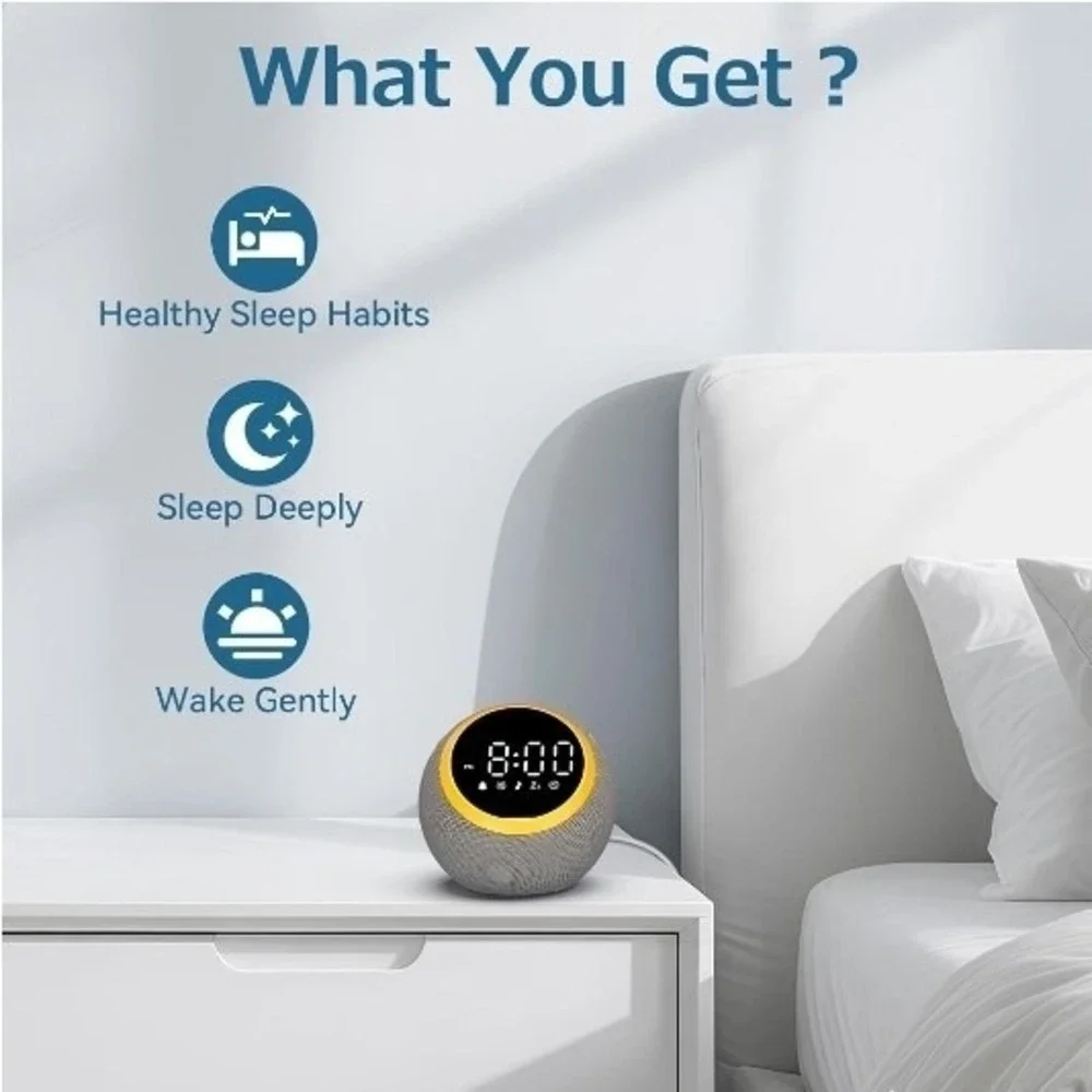 Smart Alarm Clock for Bedrooms, Digital Alarm Clock with White Noise Hatch Sound